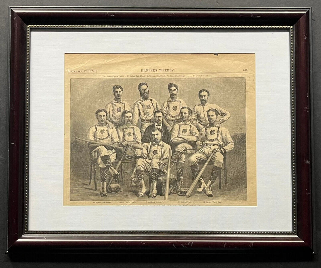 1874 Historic Maple Leaf Baseball Club Of Guelph Team Photo Harpers Weekly News
