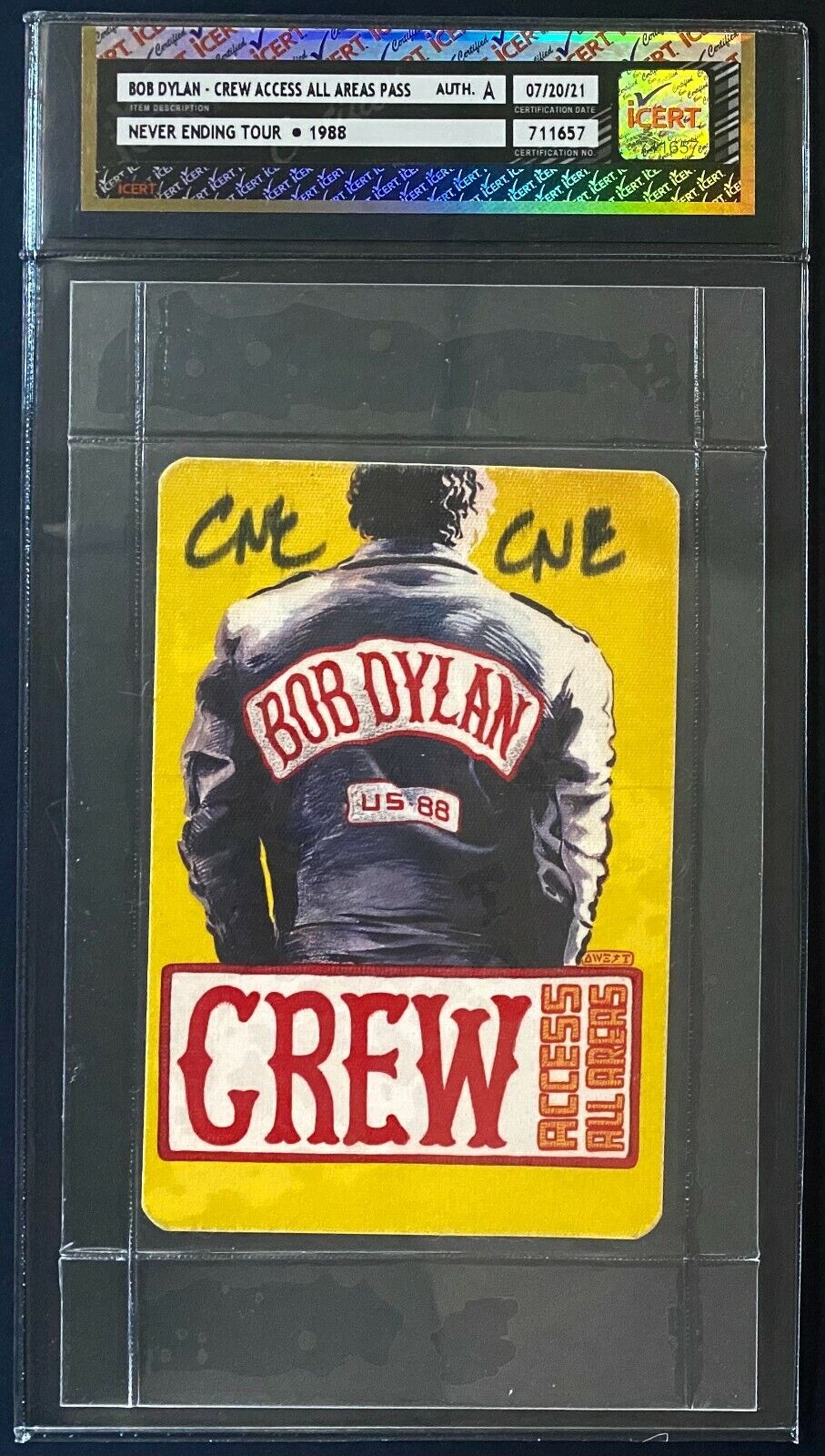1988 Bob Dylan Crew Access All Areas Pass Never Ending Tour CNE iCert Authentic