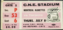 Load image into Gallery viewer, 1971 C.N.E. Stadium Montreal Alouettes vs Toronto Argonauts CFL Football Ticket
