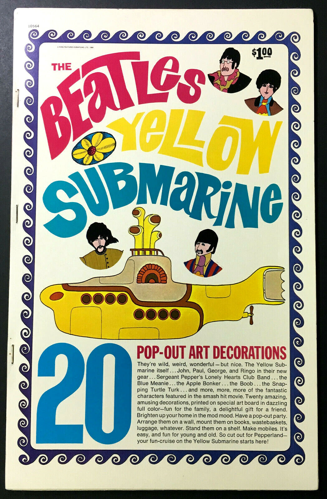 The Beatles 1968 Yellow Submarine Pop-Out Art Decorations John Lennon Unused