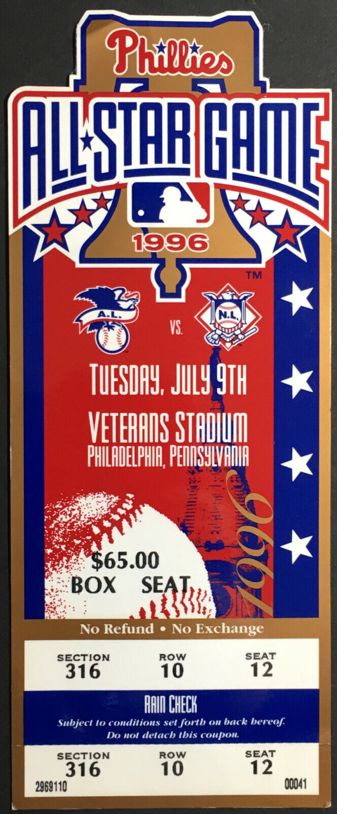 1996 MLB All Star Game Full Ticket Phillies Veterans Stadium Vintage Baseball