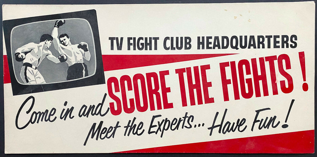TV FIGHT CLUB HEADQUARTERS c1950 Cardboard Sign Broadside Boxing Gym's Display