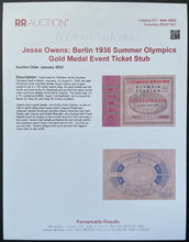 Load image into Gallery viewer, 1936 Berlin Summer Olympics Jesse Owens Gold Medal Ticket 4x100 Relay Record LOA
