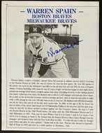 Vtg MLB Baseball Warren Spahn Signed Bio Page Autographed Milwaukee Braves HOFer