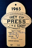 1965 Grey Cup Press Pass Credential CNE CFL Football Vintage Sports Media