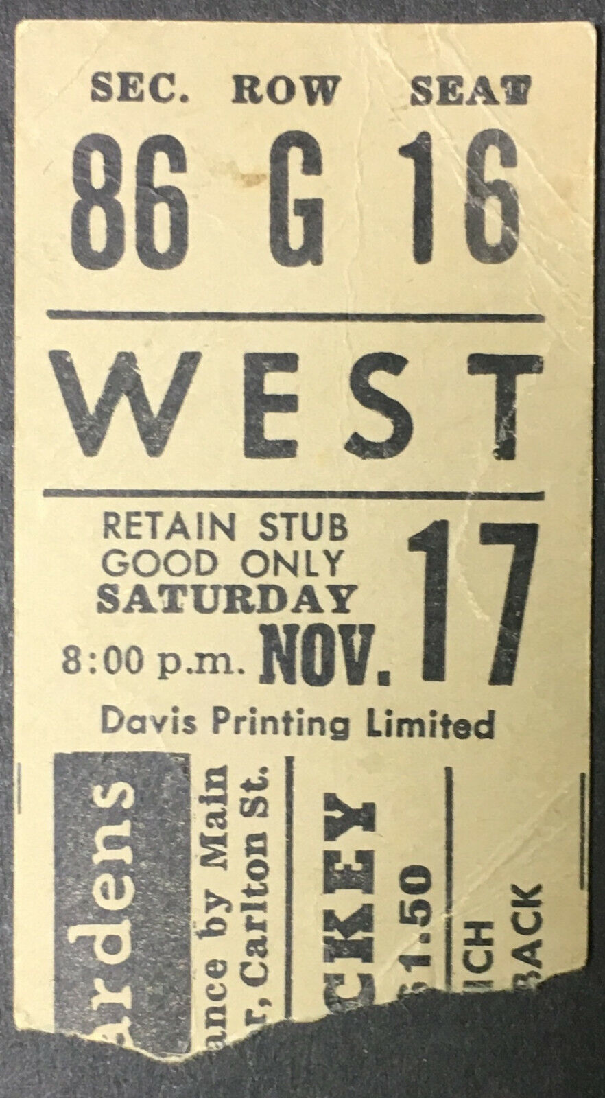 1962 Maple Leaf Gardens Hockey Ticket Stub Toronto Maple Leafs Detroit Red Wings