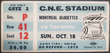Load image into Gallery viewer, 1970 C.N.E. Stadium Montreal Alouettes vs Toronto Argonauts CFL Football Ticket
