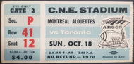1970 C.N.E. Stadium Montreal Alouettes vs Toronto Argonauts CFL Football Ticket
