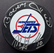 Load image into Gallery viewer, Bobby Hull + Dale Hawerchuk Dual Signed NHL Puck Autographed Stevie Y Authentic
