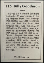 Load image into Gallery viewer, Billy Goodman Autographed 1978 Grand Slam Baseball Card Signed MLB Red Sox
