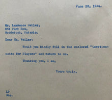 Load image into Gallery viewer, 1944 Vintage Toronto Maple Leafs File Copy Letters Hap Day Lawrence Weiler
