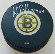 Andrew Raycroft Signed Boston Bruins Hockey Puck Autographed In Glas Co AJS COA