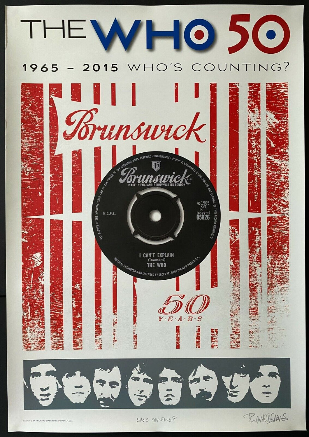 2015 Limited Edition The Who 50th Anniversary Fan Club Issued Poster COA