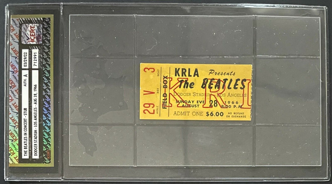 1966 Dodger Stadium Beatles Slabbed Concert Ticket Authenticated iCert