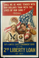 1917 Original Vintage WWI US 2nd Liberty Loans War Propaganda Poster McAdoo