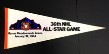 Load image into Gallery viewer, 1984 NHL All Star 36th Game Pennant Byrne Meadowlands Arena New Jersey 29&quot;
