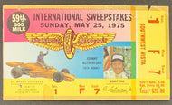 1975 Indianapolis 500 Indy Motor Speedway Race Ticket Bobby Unser Wins