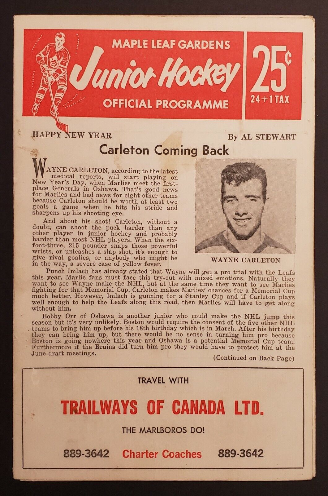 1965 Maple Leaf Gardens Jr A Program Hamilton Red Wings vs Toronto Marlboros