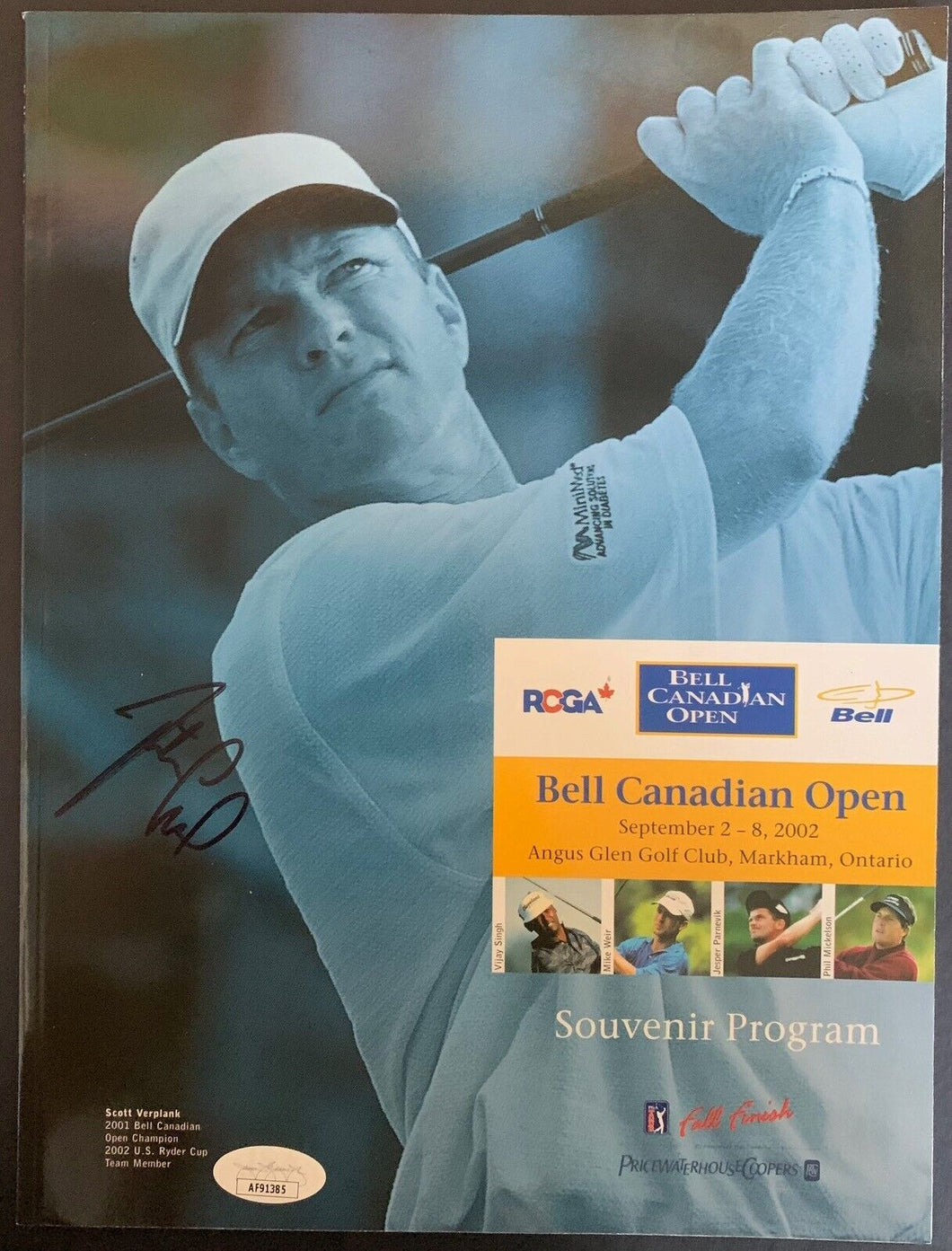 2002 PGA Bell Canadian Open Golf Tournament Program Signed Justin Leonard JSA