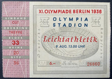 Load image into Gallery viewer, 1936 Berlin Summer Olympics Jesse Owens Gold Medal Ticket 4x100 Relay Record LOA
