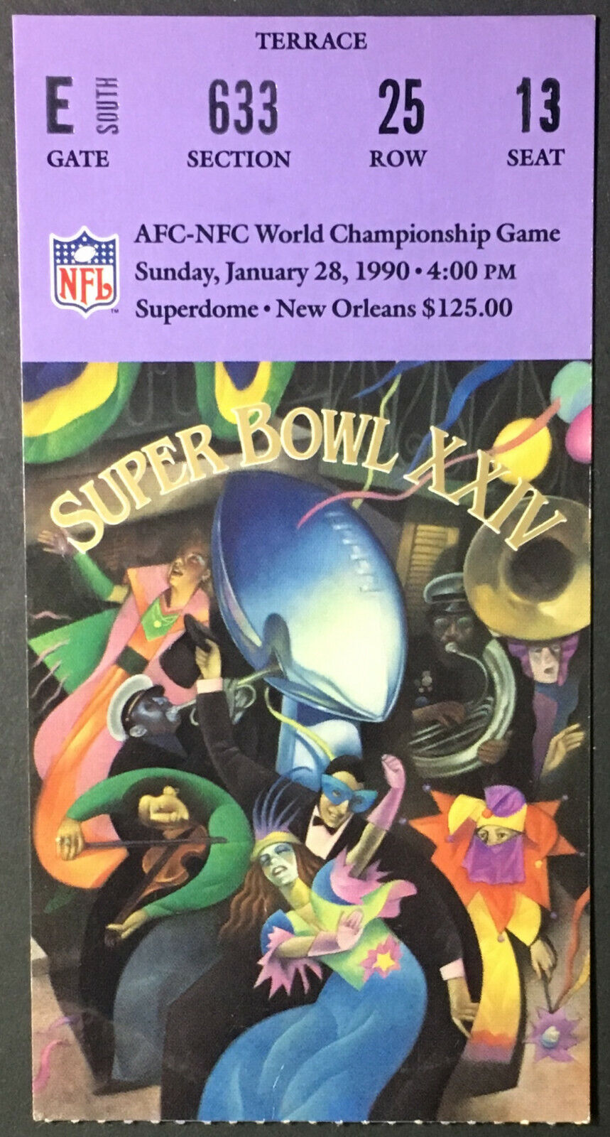 1990 Super Bowl XXIV Ticket AFC NFC Football 49ers Beat Denver Broncos Vintage