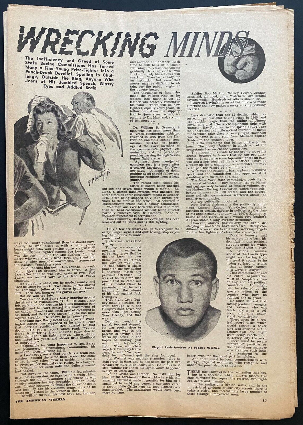 1947 Vintage American Weekly Issue W/ Pioneering Boxing Brain Injuries Article