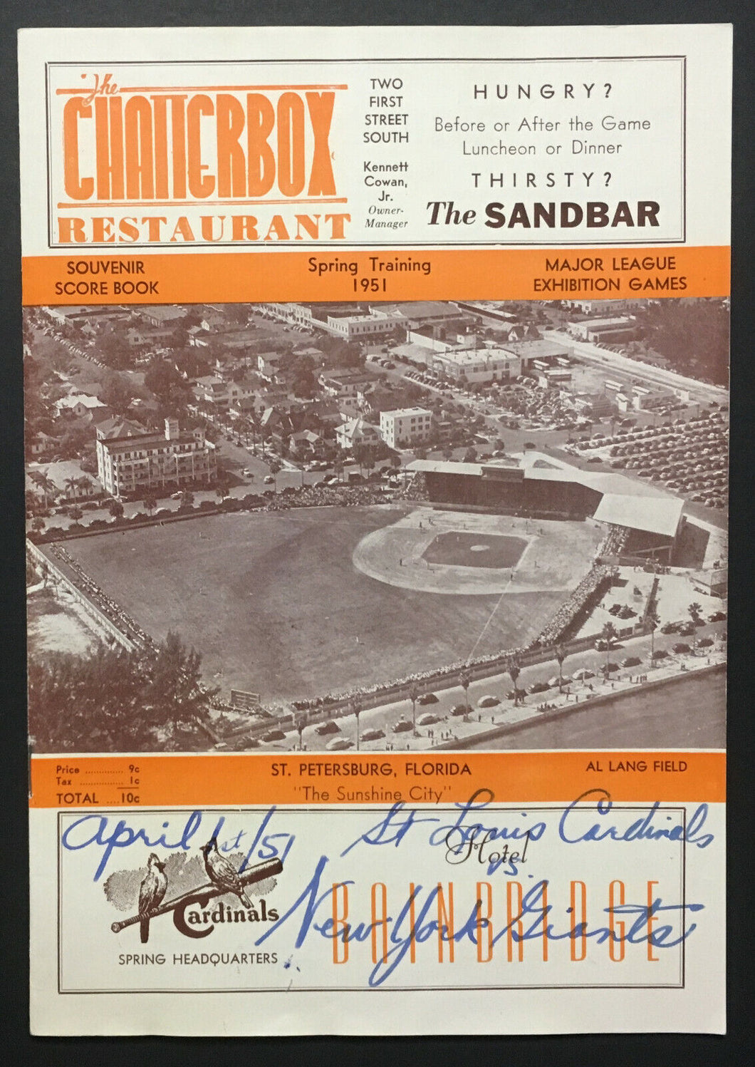 1951 St. Louis Cardinals v New York Giants MLB Baseball Spring Training Program