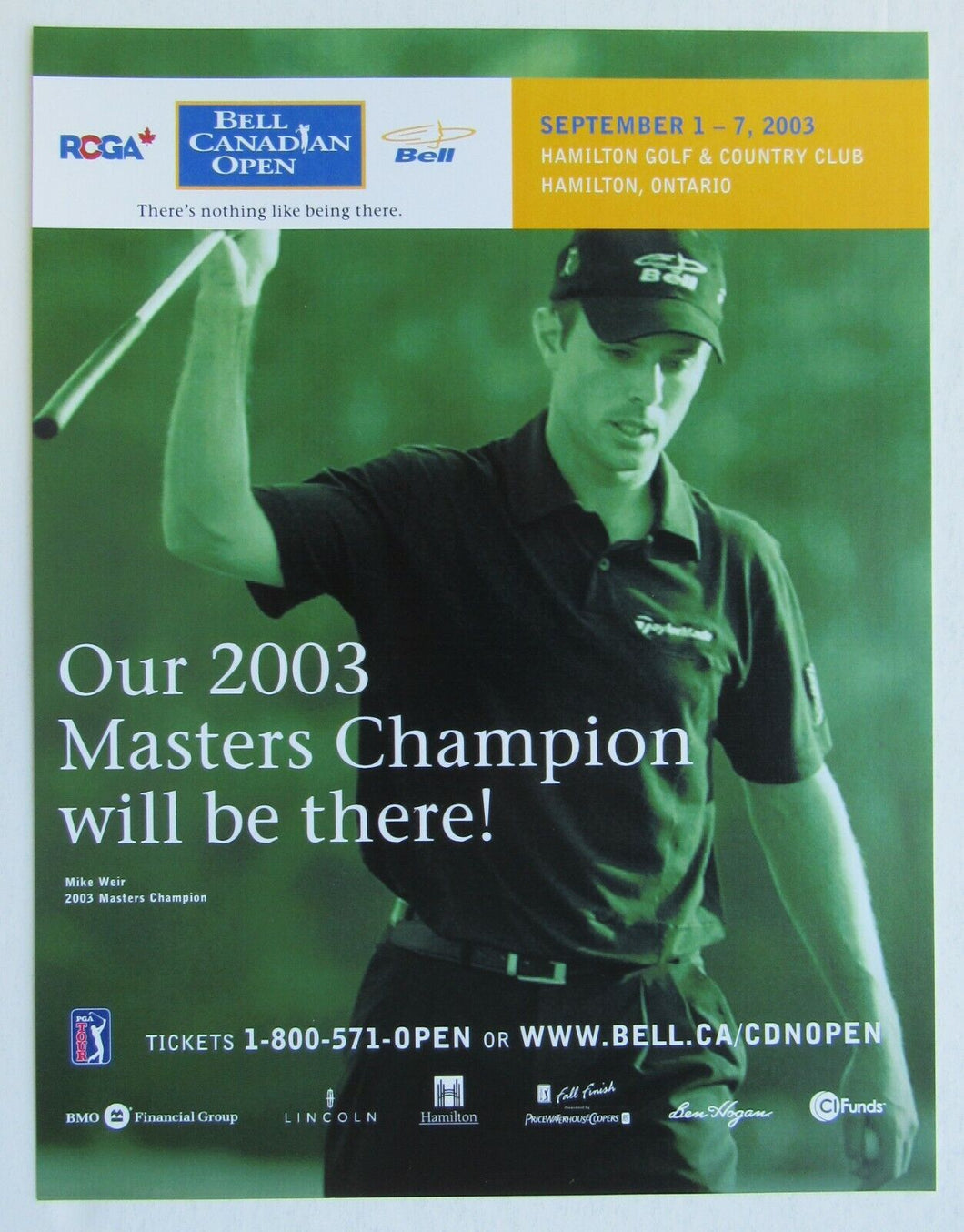 2003 Canadian Open Cardboard Advertising Sign - Masters Winner Mike Weir Golf