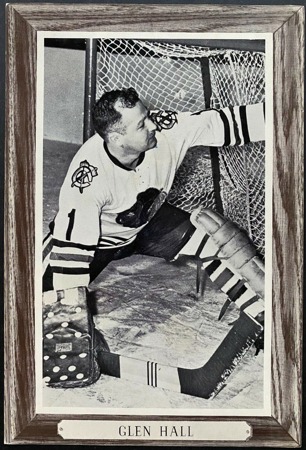 1964-1967 NHL Hockey Bee Hive Premium Chicago Blackhawks Glenn Hall Photo