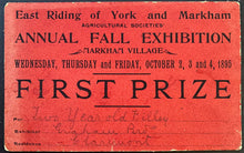 Load image into Gallery viewer, 1895 Markham Fall Fair First Prize Horses 2 Year Old Filly Vintage Old Canadiana
