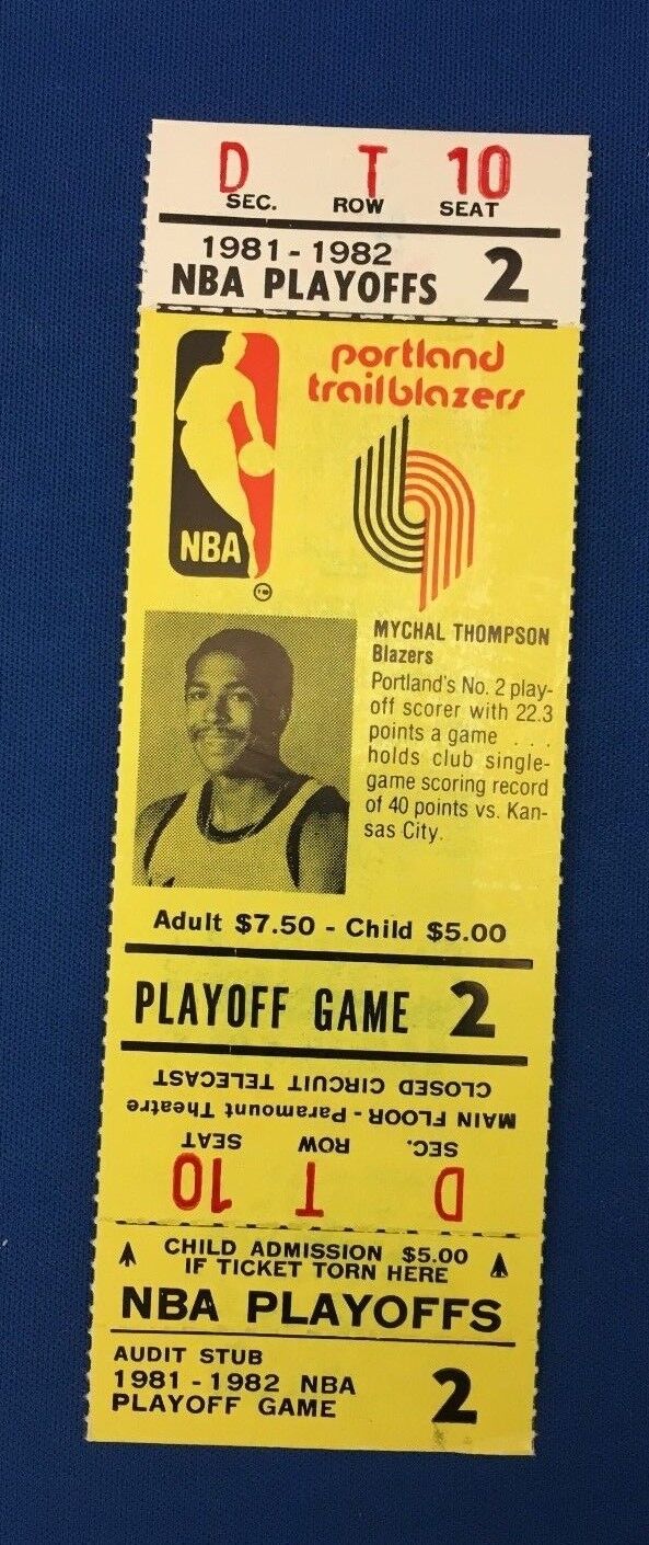 1982 NBA Basketball Playoff Phantom Ticket Portland Trail Blazers Paramount