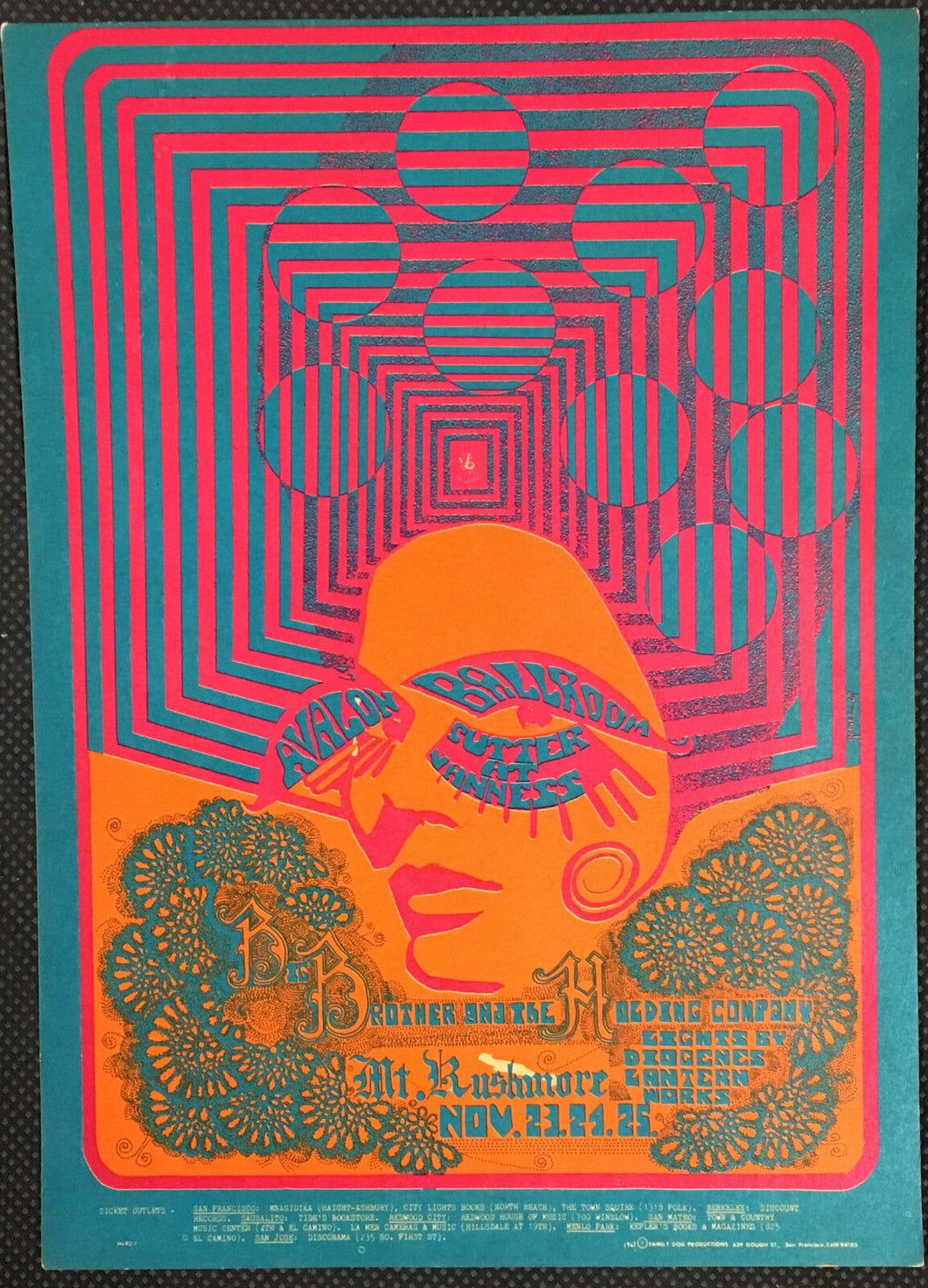 1967 Big Brother & The Holding Company Handbill Postcard Concert Avalon Ballroom