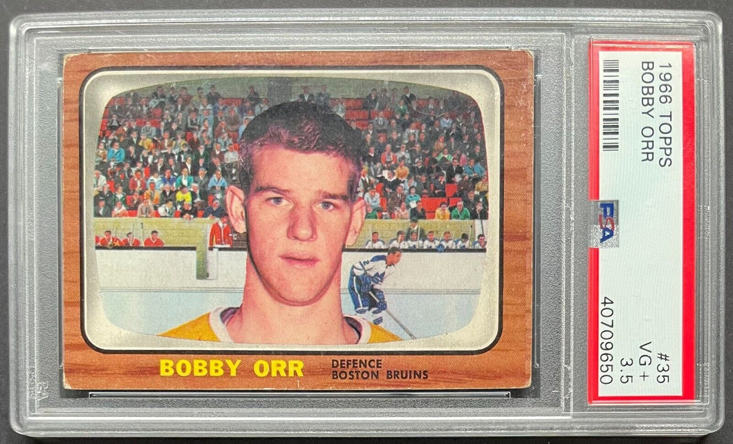 1966 Topps #35 Bobby Orr Boston Bruins NHL Hockey Rookie Card PSA VG+ 3.5 Rare