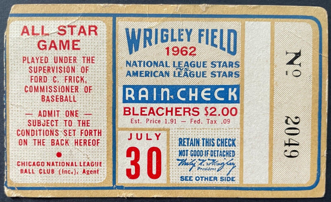 1962 All Star Game Ticket Stub Wrigley Field Bleacher Seats American League MLB