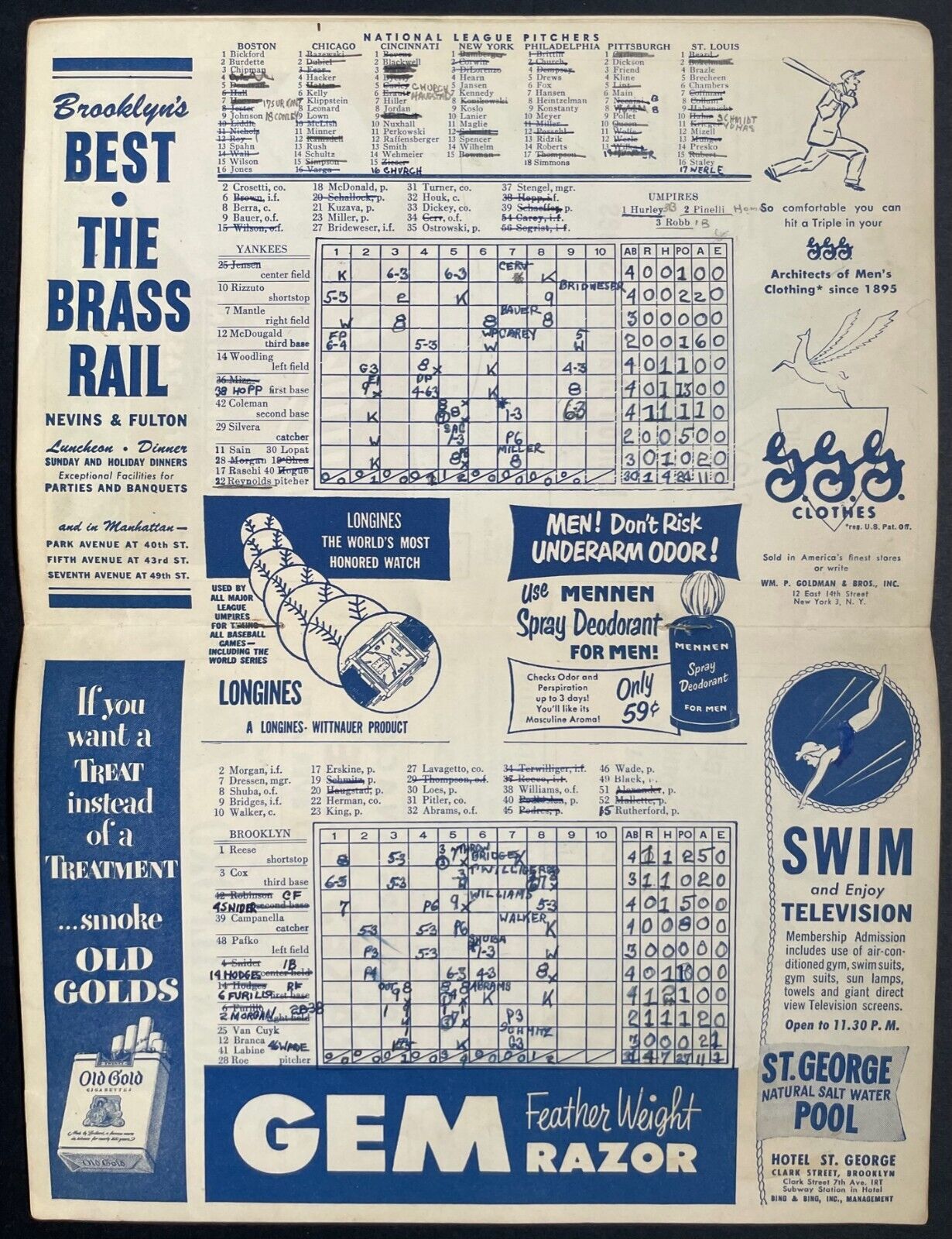 1951 Brooklyn Dodgers New York Yankees MLB Baseball Program Signed