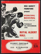 1965 George Chuvalo Fight Program Royal Albert Hall Joe Bygraves Unscored Boxing