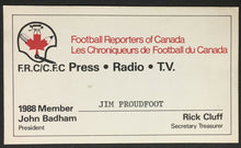 Load image into Gallery viewer, 1988 Football Reporters Of Canada Press Radio Tv Pass Credentials CFL Vintage
