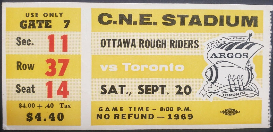 1969 C.N.E. Stadium Ottawa Rough Riders vs Toronto Argonauts CFL Football Ticket