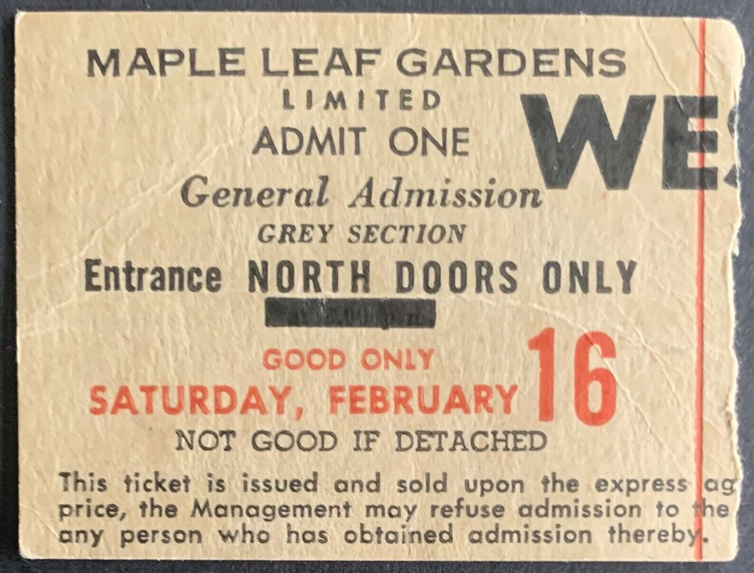 1963 Maple Leaf Gardens NHL Ticket Toronto Maple Leafs vs New York Rangers