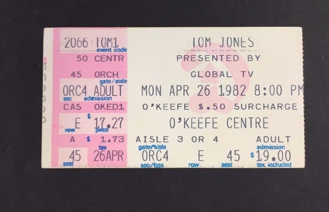 1982 Tom Jones Okeefe Centre Concert Music Ticket Stub Vintage Rock Sony Centre
