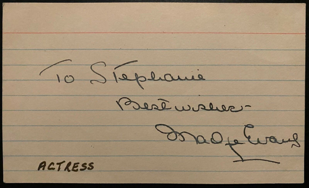 Signed Vintage Index Card Hollywood Actress Madge Evans Autographed Vtg