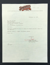 Load image into Gallery viewer, 1985 San Diego Padres Letter MLB Baseball Regarding Players Contracts
