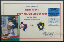 Load image into Gallery viewer, 1990 Vintage MLB Texas Rangers Nolan Ryan 300th Win Ticket Stub Card Certificate
