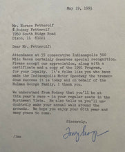 Load image into Gallery viewer, 1991 Indianapolis Motor Speedway Stationary Letter President Tony George Vintage
