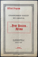 1921 New Boston Arena Double Header Program Ice Carnival Hockey Championship