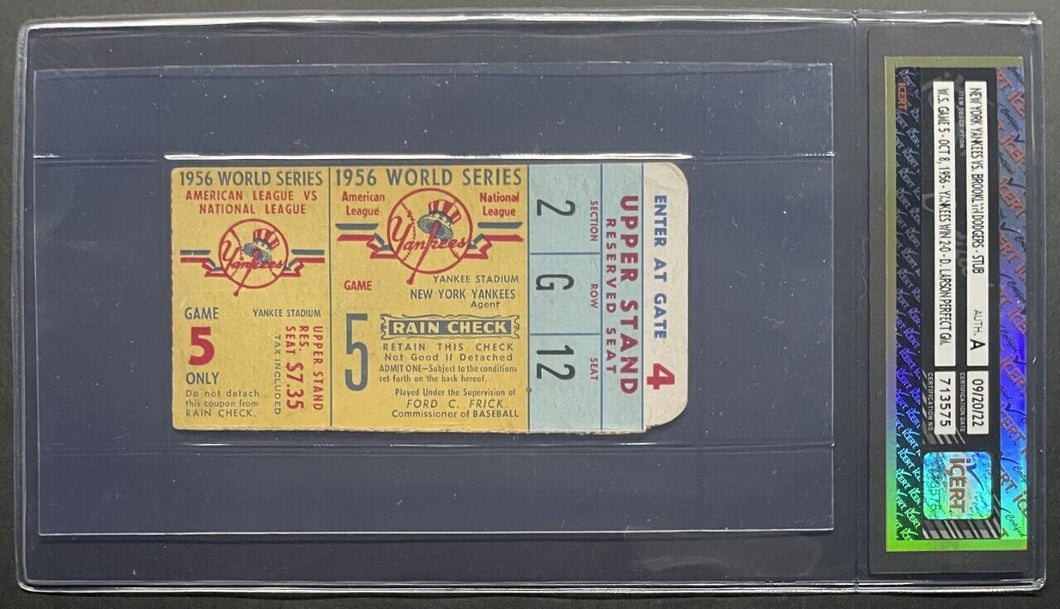 1956 World Series Game 5 Ticket Don Larsen Perfect Game Yankees vs Dodgers MLB