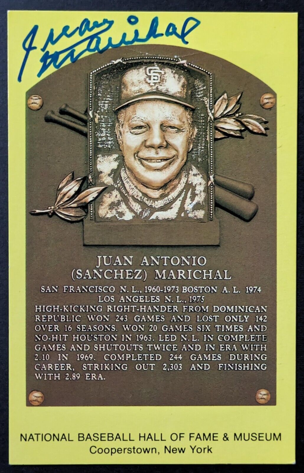 1983 Juan Marichal Autographed MLB Baseball Signed HOF Plaque