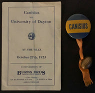 1923 Football Scorecard + Pinback W/ Football Canisius Golden Griffins vs Dayton