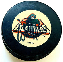 Load image into Gallery viewer, Wendel Clark Signed New York Islanders Hockey Puck Autographed NHL In Glas Co
