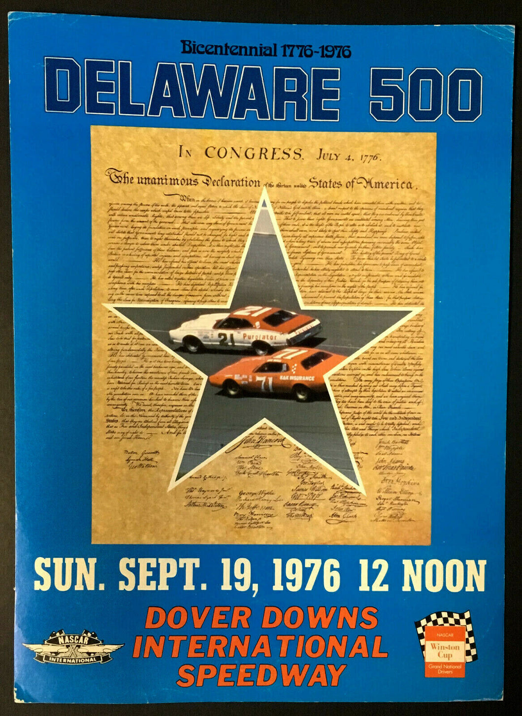 1976 Delaware 500 Dover Downs NASCAR Advertising Sign Display Vintage Racing